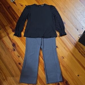 Adrianna Papell Black Blouse and By Choice Gray Flare Pants Size 9
